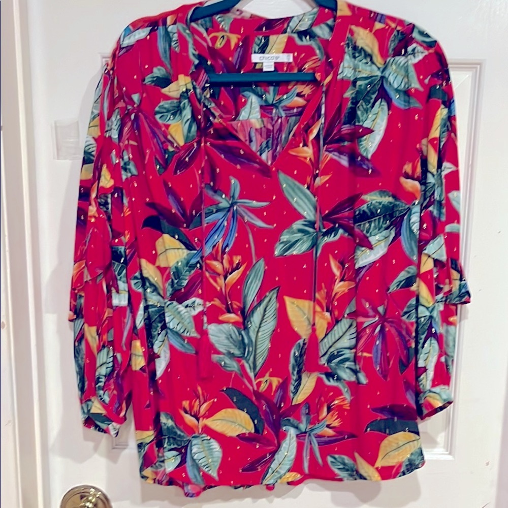 Chico’s Ruffled Sleeve Caribbean-Style Hot Pink Top size 2.5 (L)